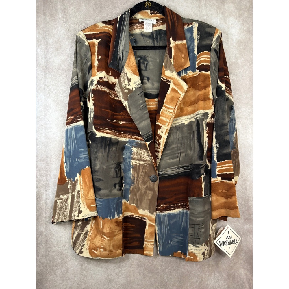 Apparenza Blazer Women Large Multicolor Vintage 90s Abstract Painterly Print NWT